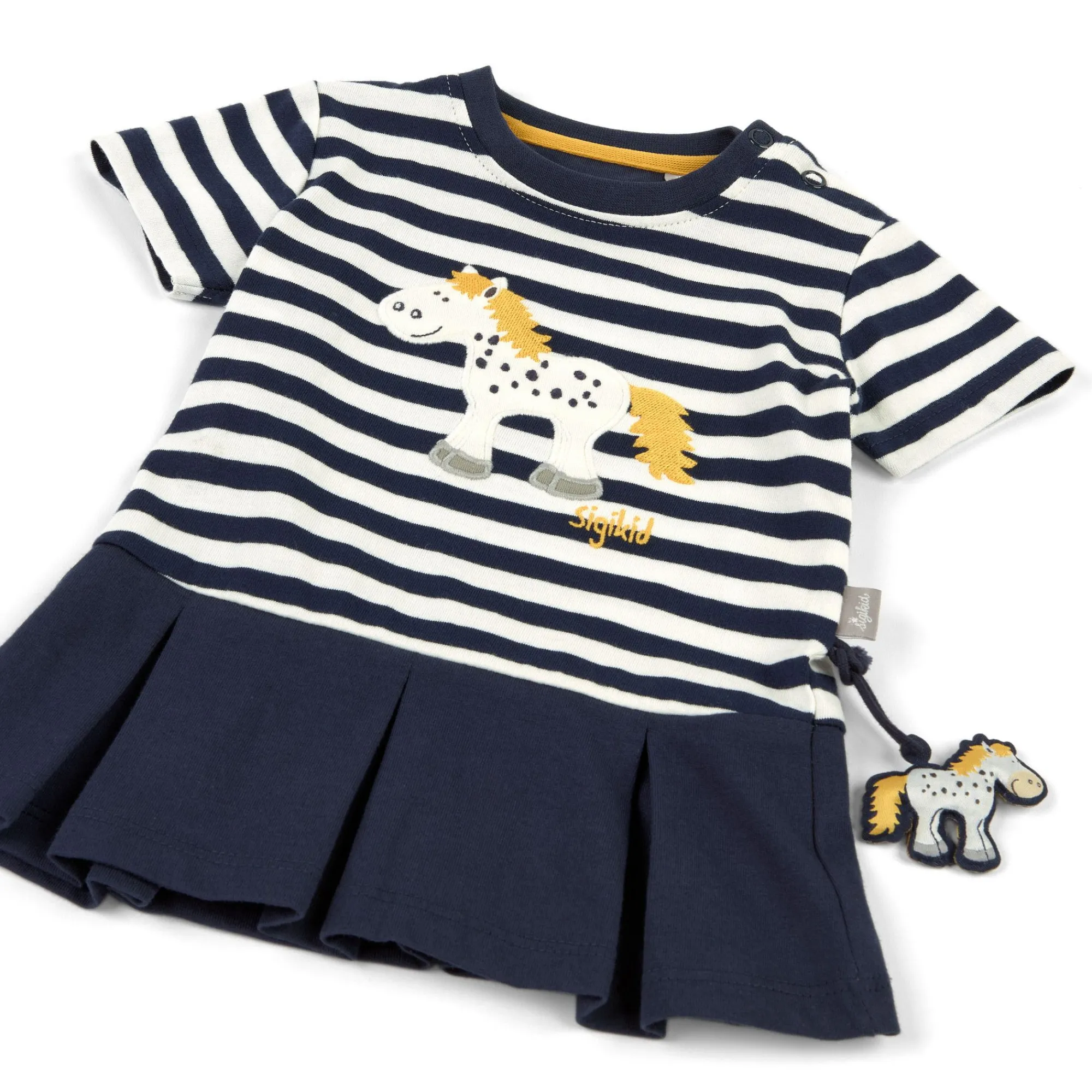 Sigikid Kollektion Tupfen Pony|Baby Kleid Pony, Blau-Weis Geringelt
