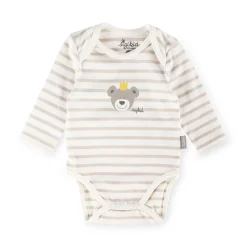 Sigikid Kollektion Newborn|Langarm Babybody Kronchen Bar Geringelt, Beige-Weis