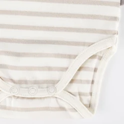 Sigikid Kollektion Newborn|Langarm Babybody Kronchen Bar Geringelt, Beige-Weis