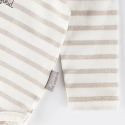 Sigikid Kollektion Newborn|Langarm Babybody Kronchen Bar Geringelt, Beige-Weis