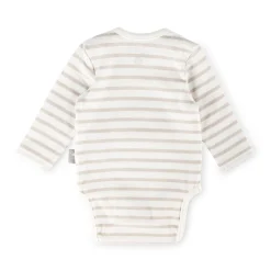 Sigikid Kollektion Newborn|Langarm Babybody Kronchen Bar Geringelt, Beige-Weis